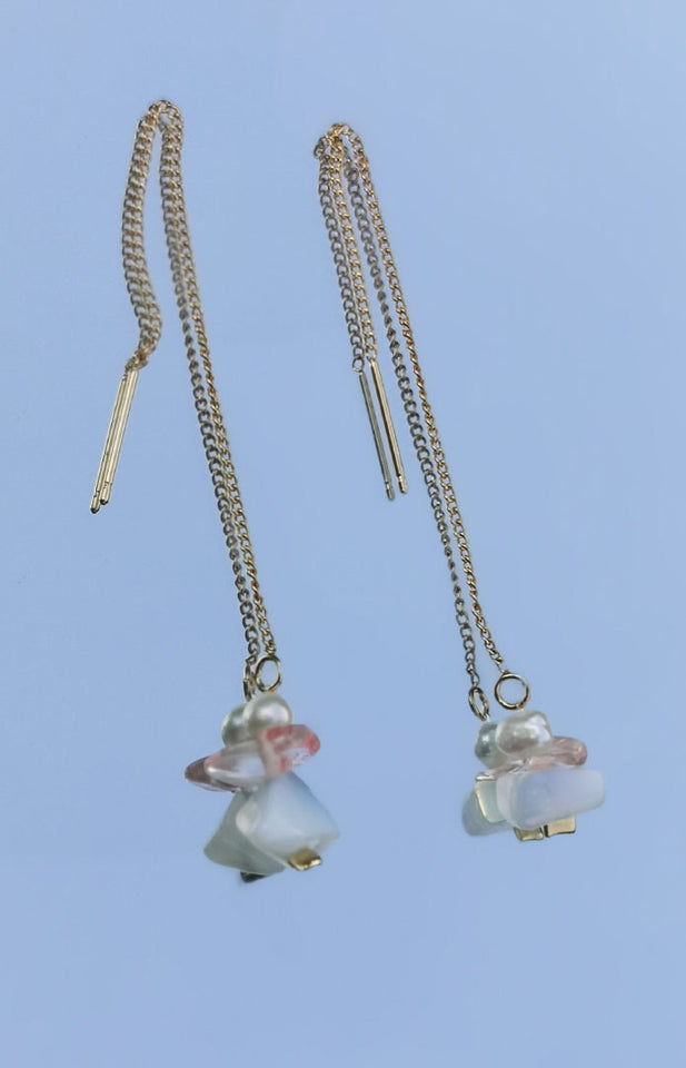 Thread through earrings rose quartz and opal