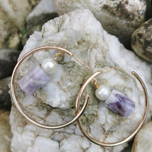 Load image into Gallery viewer, Purple Agate drop in hoops
