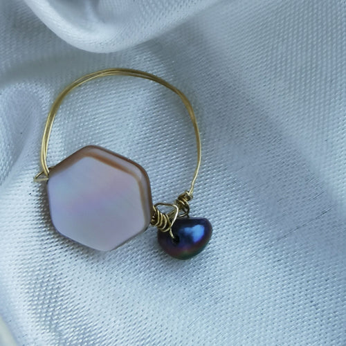 Octagon and freshwater pearl ring