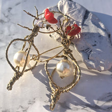 Load image into Gallery viewer, Twisted wire, pearl and flower earrings with opal details.