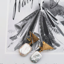 Load image into Gallery viewer, Baroque Pearl on retro stud with vintage book background
