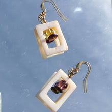 Load image into Gallery viewer, Shell a, yellow and purple bead earrings