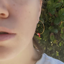 Load image into Gallery viewer, Coral and pearl hoops worn on
