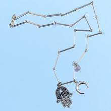 Load image into Gallery viewer, Fatima half moon rose quartz necklace
