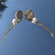 Load image into Gallery viewer, Stud earring with dangle freshwater pearl chain detail