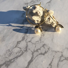 Load image into Gallery viewer, Half Acorn Hoop - pearl and leaf detail on 2 cm diameter hoop