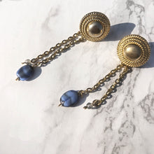 Load image into Gallery viewer, Textured stud with cable chain dangle and blue and see-through beads marble background