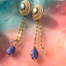Load image into Gallery viewer, Textured stud with cable chain dangle and blue and see-through beads