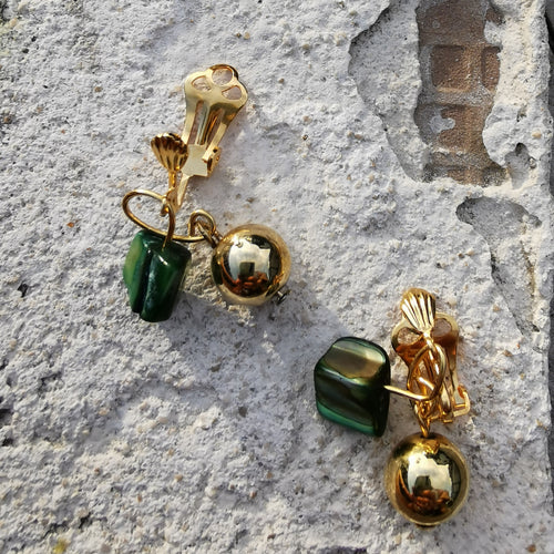 Green Shell clip on earrings