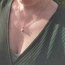 Load image into Gallery viewer, Copper and Pearl necklace worn on (rose gold plated)