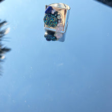 Load image into Gallery viewer, Silver coloured ring with blue, mint and opal details