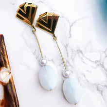 Load image into Gallery viewer, Fan studdded earring with opal and boehem pearl drop on pin