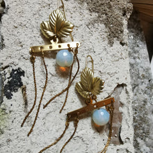Load image into Gallery viewer, Opal leaf earrings with dangle details on gesso