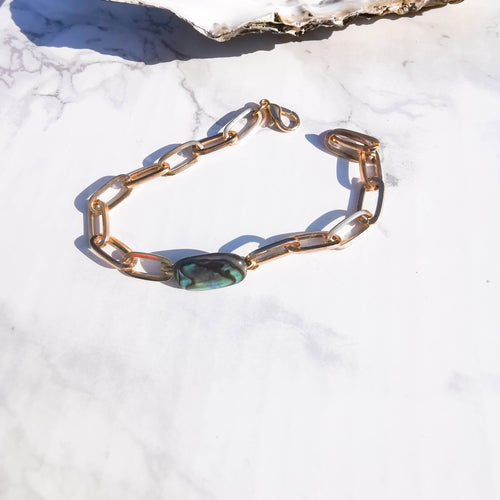 Aroha bracelet, paua shell and paperclip chain 