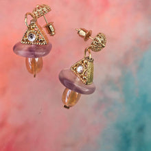 Load image into Gallery viewer, Geometrical earrings with fluorite and yellow bead detail