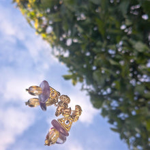 Load image into Gallery viewer, small easter themed earrings with yellow and purple reflection