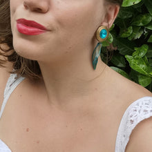 Load image into Gallery viewer, Shell and turquoise gold stud earrings worn on