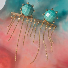 Load image into Gallery viewer, Turquoise studs with dangly  chain details.