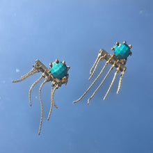Load image into Gallery viewer, turquoise studded earrings with reflection on them
