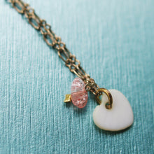 Load image into Gallery viewer, Heart of Quartz details mother of pearl and rose quartz