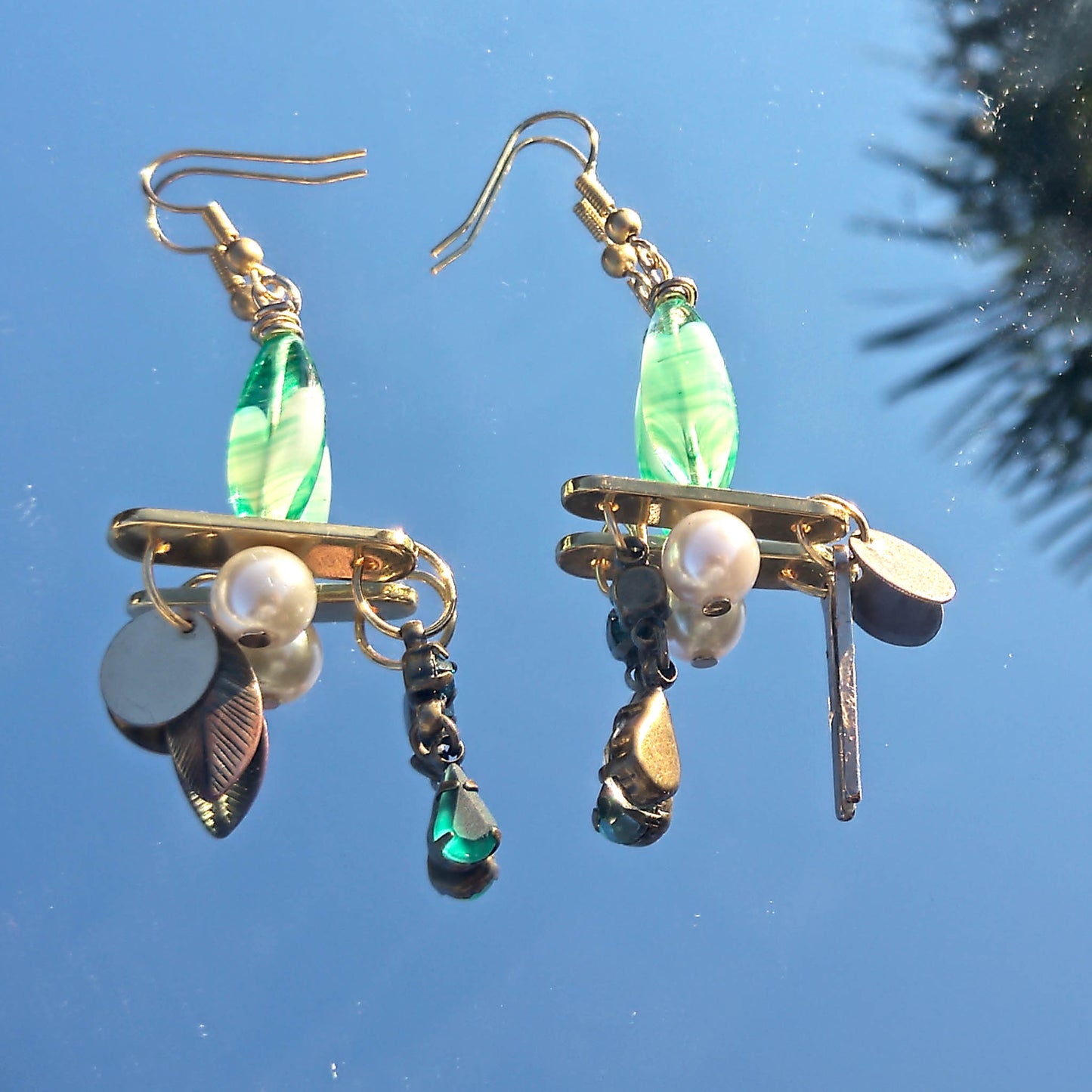 Trio  earrings - mint, turquoise, gold coloured and pearl details