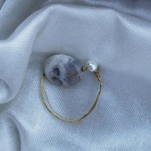 Load image into Gallery viewer, Agate, copper and freshwater pearl  ring on silk
