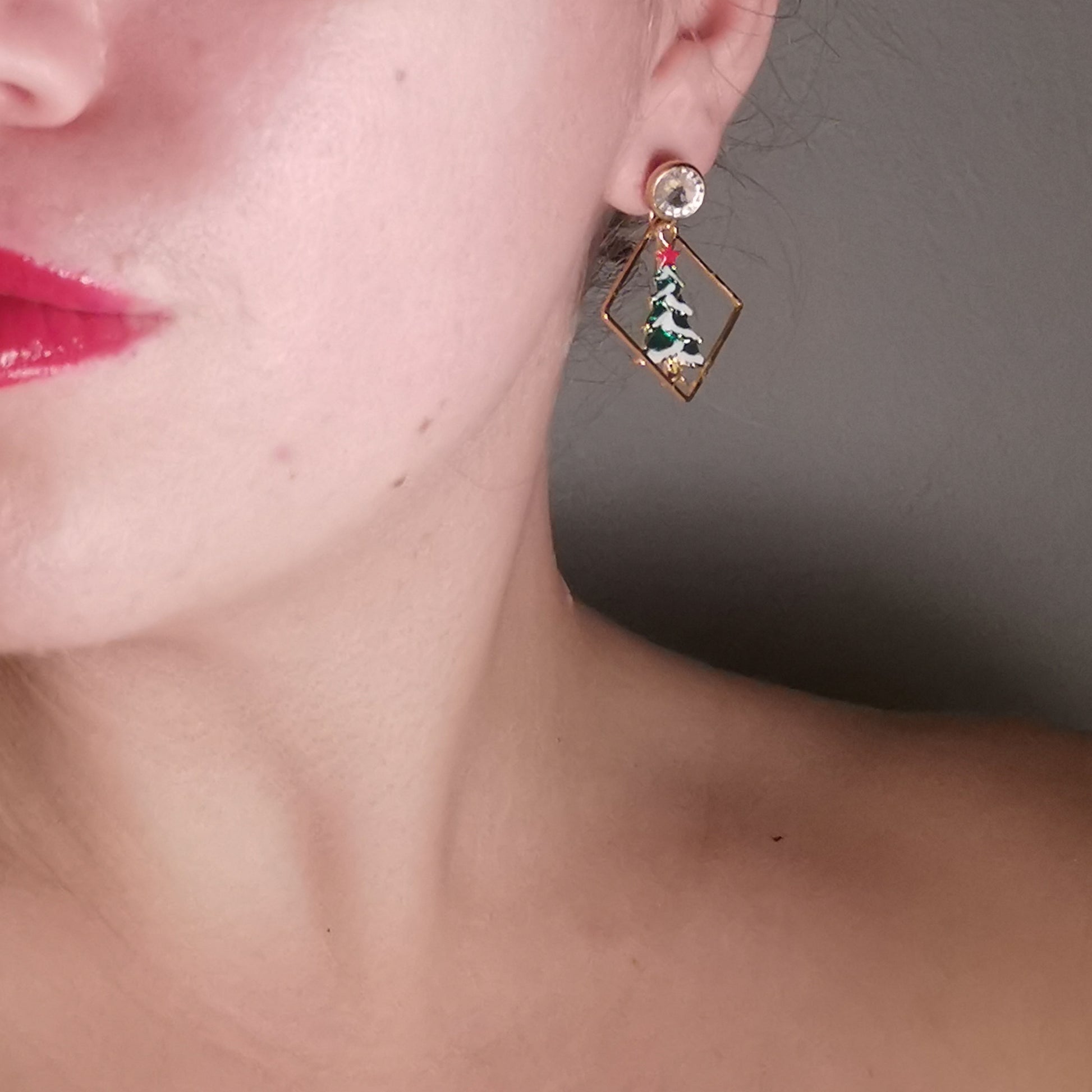Sparkly stud with Christmas tree dangle