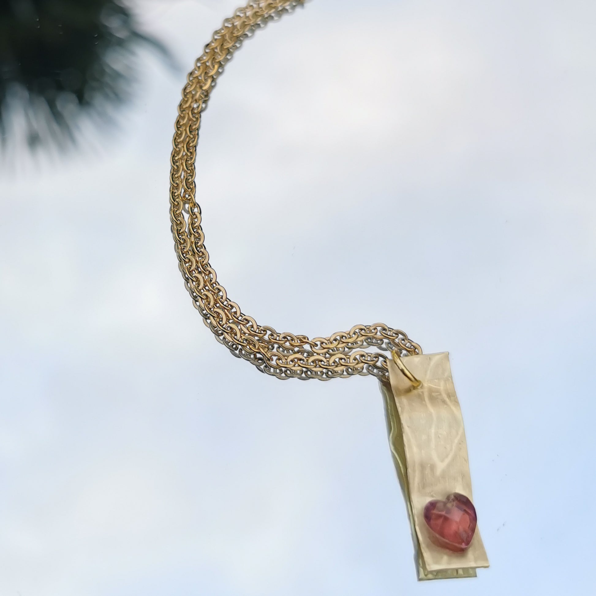 Brass charm necklace with heart detail with mirror 