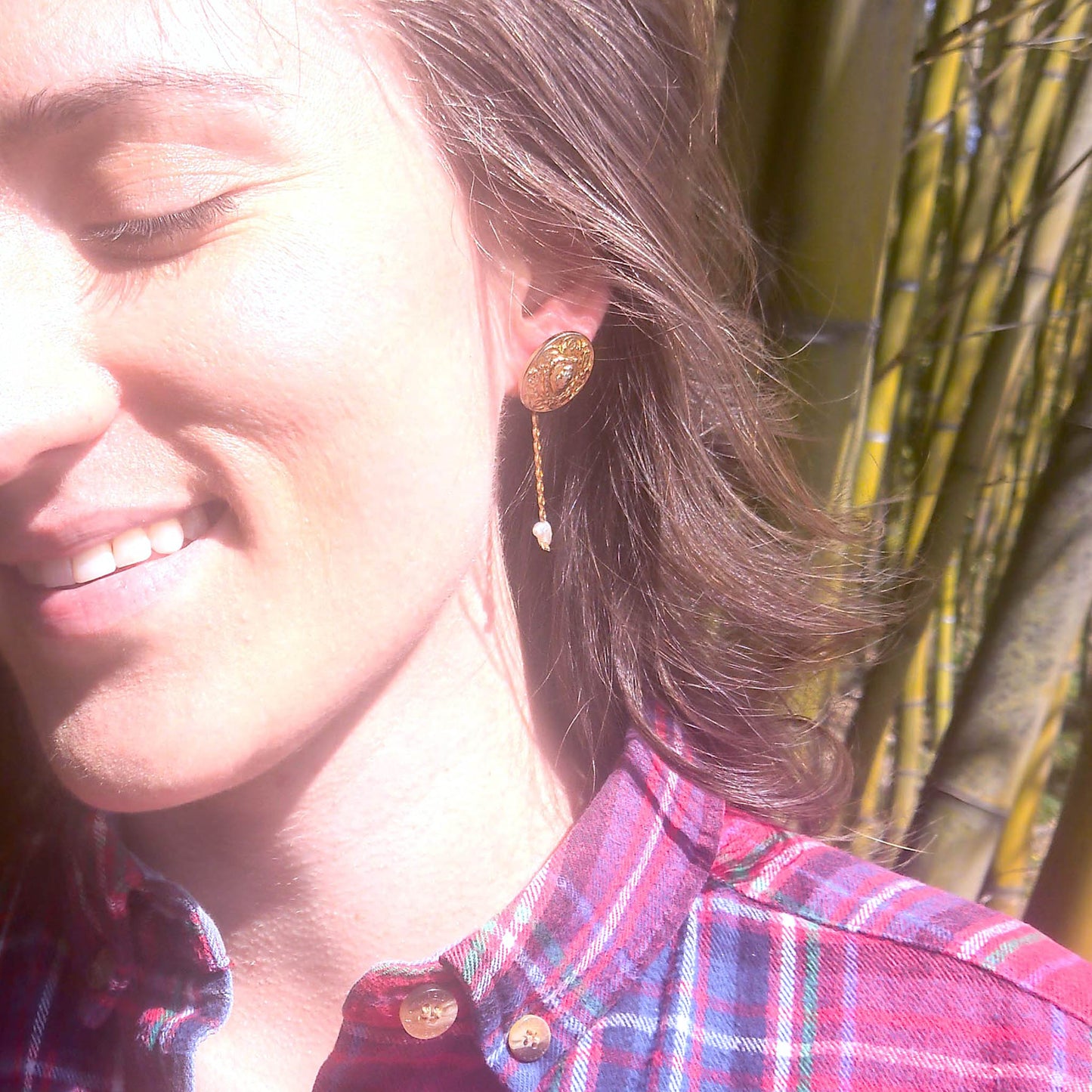 Donatella earrings- textured stud earrings with dainty freshwater pearl detail as worn on 