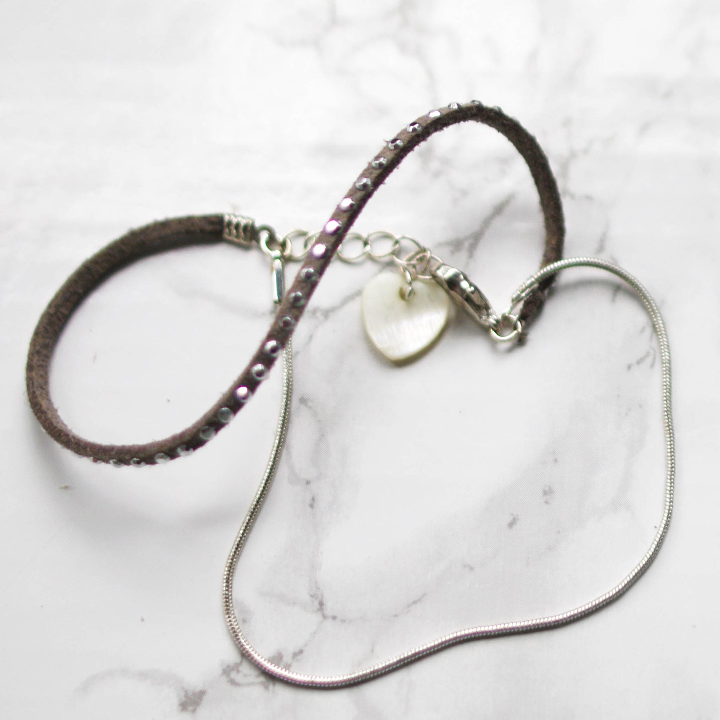 Heart on sleeve suede silver bracelet