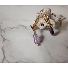 Load image into Gallery viewer, Camifolla Amethyst Fan Baronessa Earrings Gold plated
