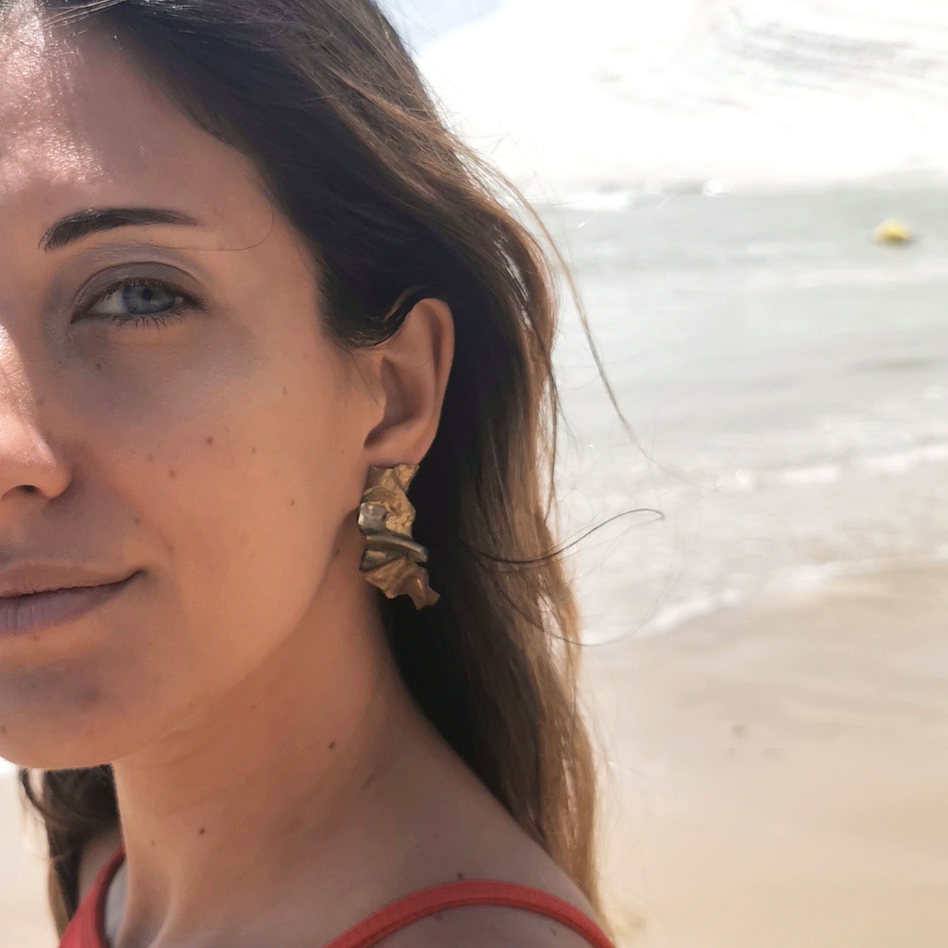 White Agate Wrapped Brass Earrings