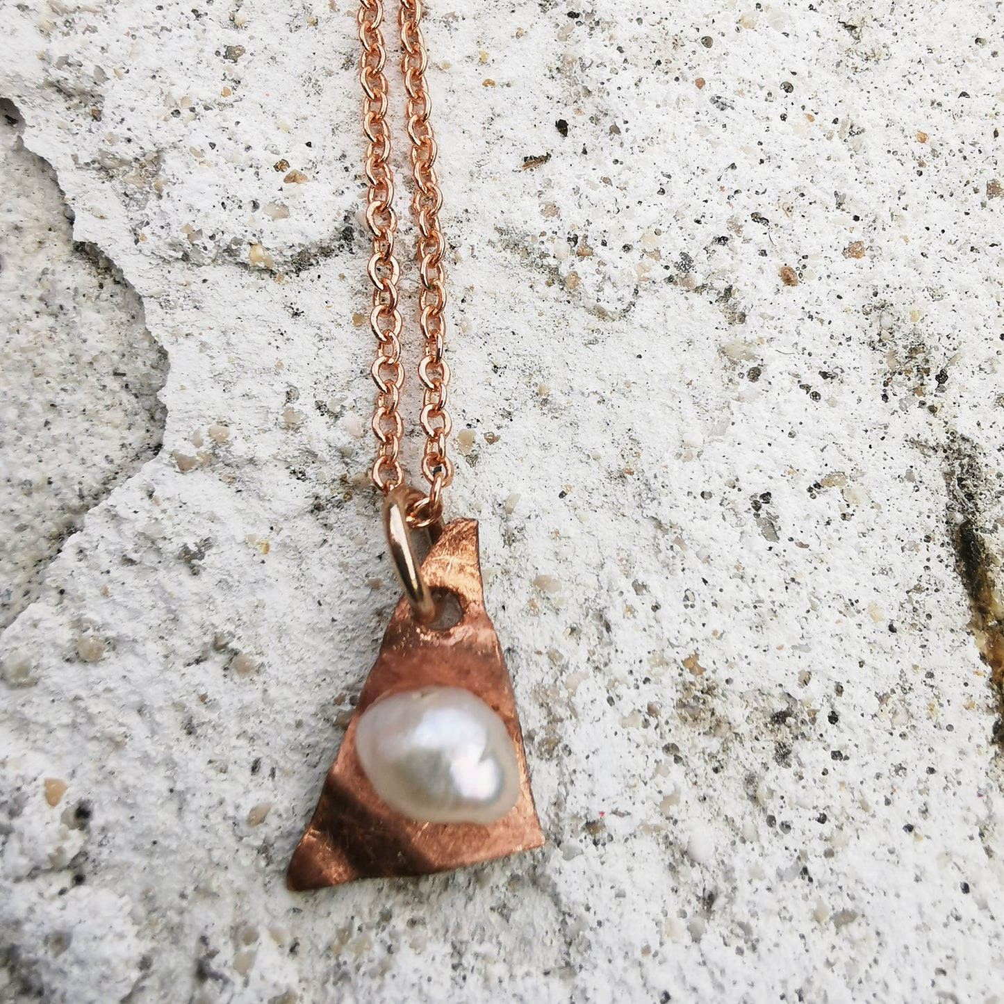 Lost to you, copper and mother fo pearl pendant detail