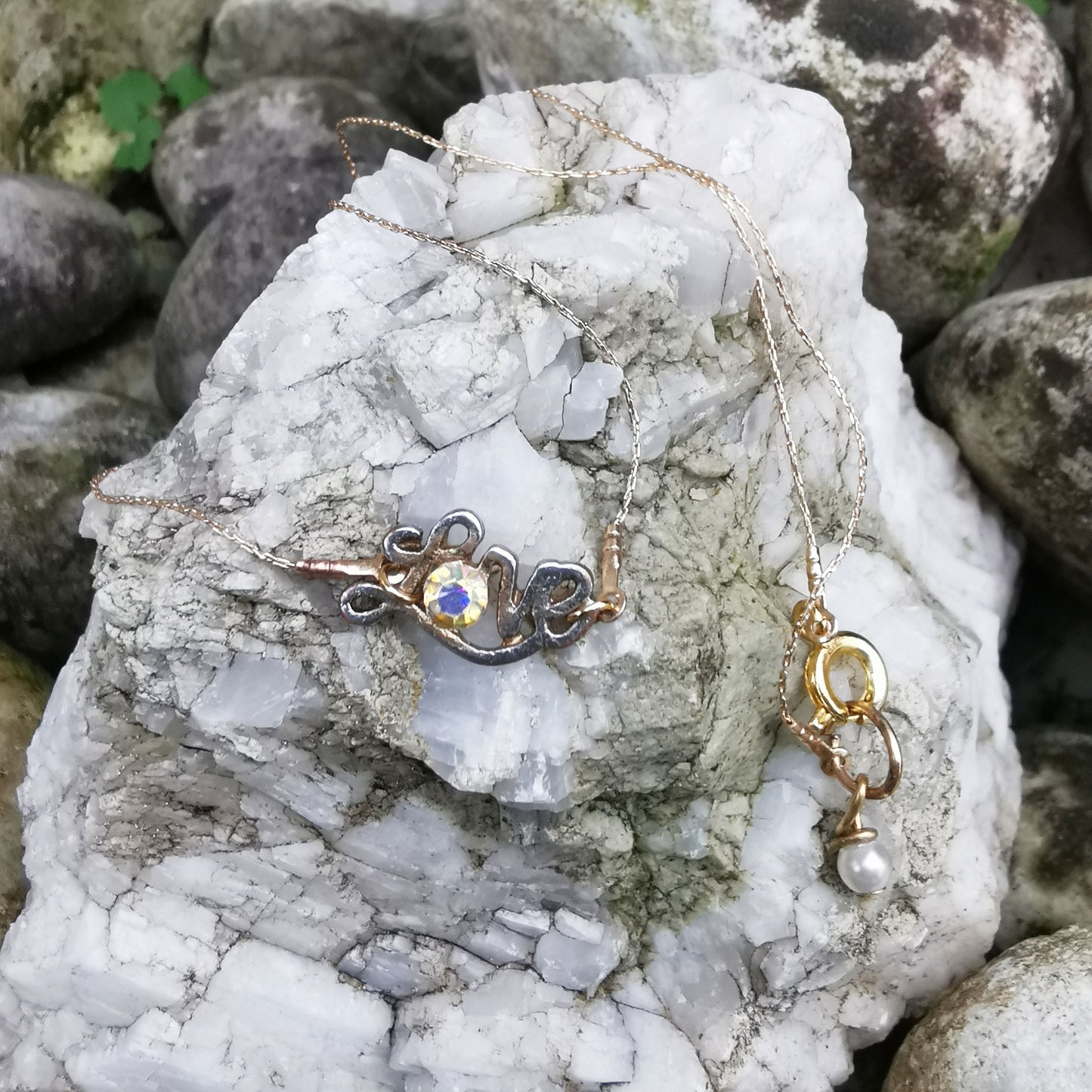 Love rhinestone choker necklace charm detail 