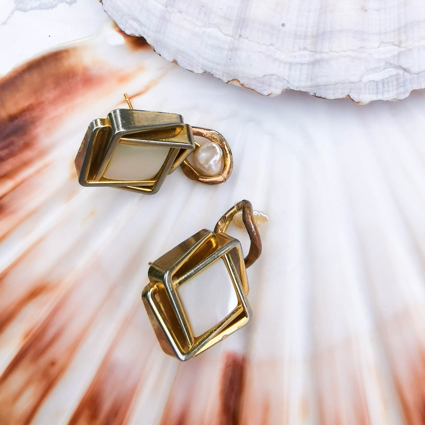 Mother of pearl and small  freshwater dangle earrings