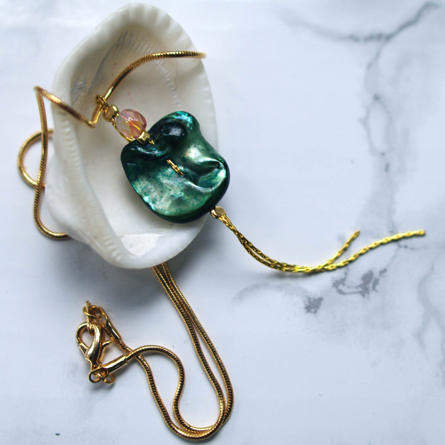 Matrix Mermaid  Lantern Necklace shell detail