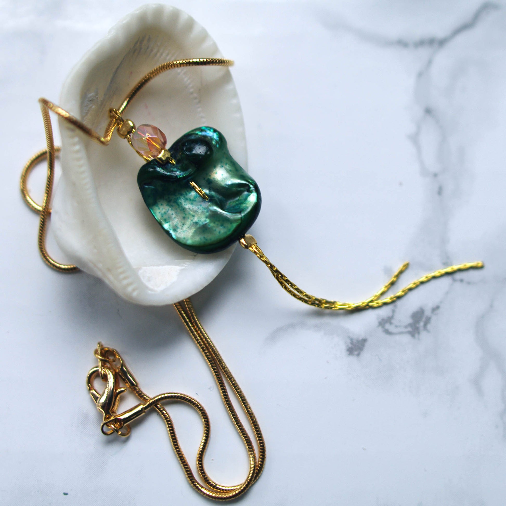 Matrix Mermaid  Lantern Necklace shell detail