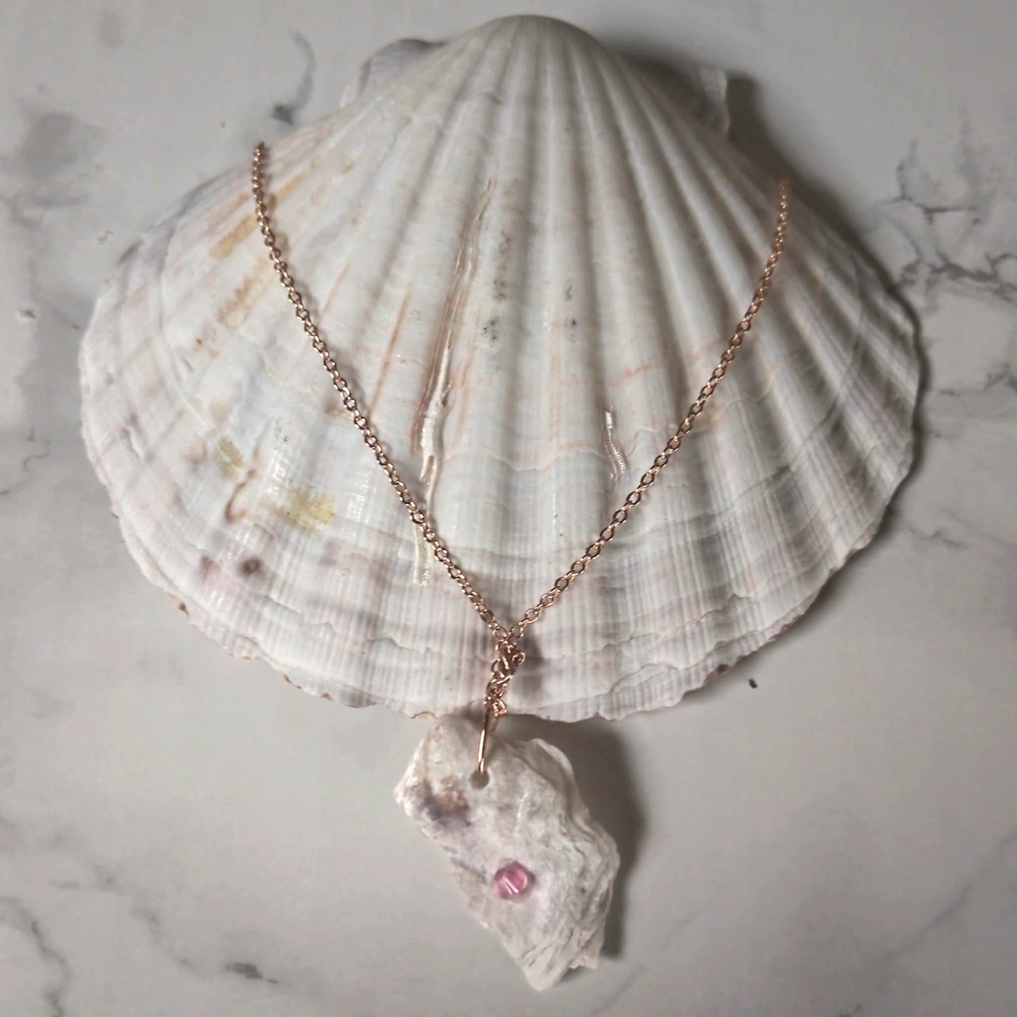 Rose Gold shell  necklace with pink swarowski crystal 
