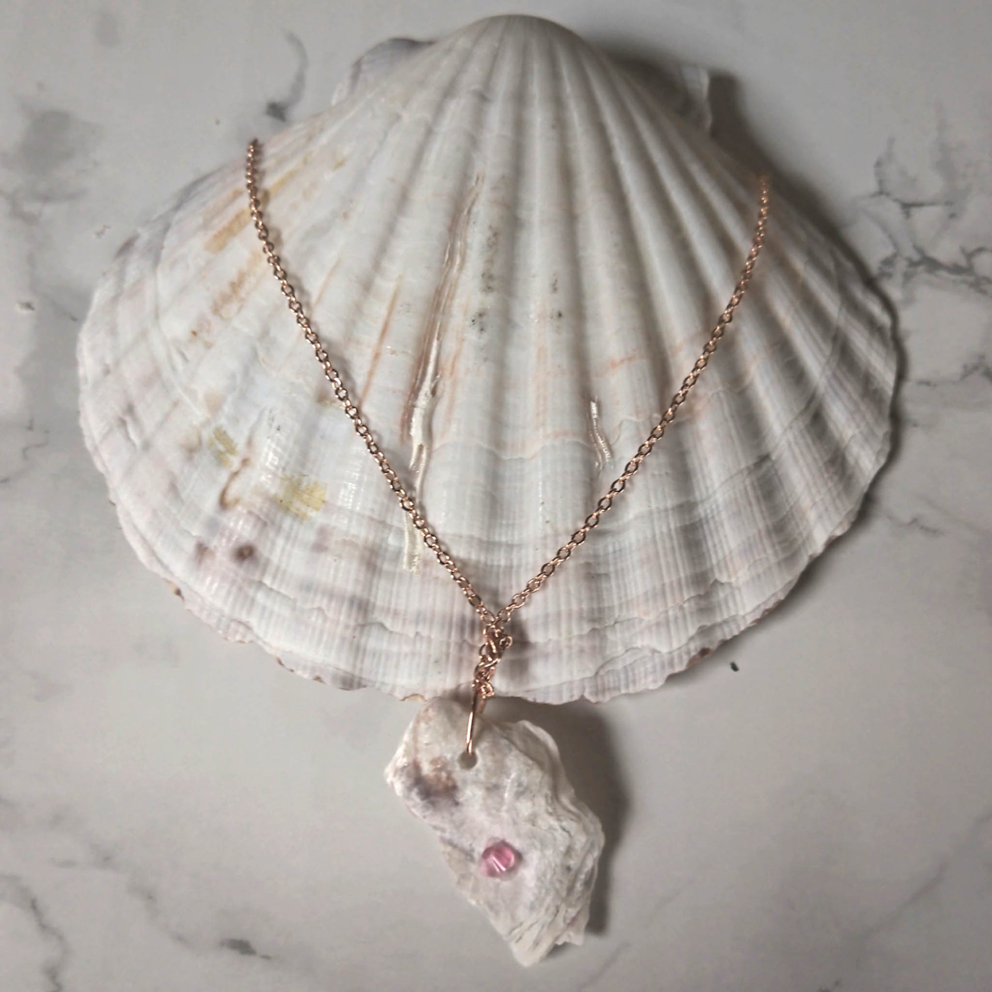 Rose Gold shell  necklace with pink swarowski crystal 