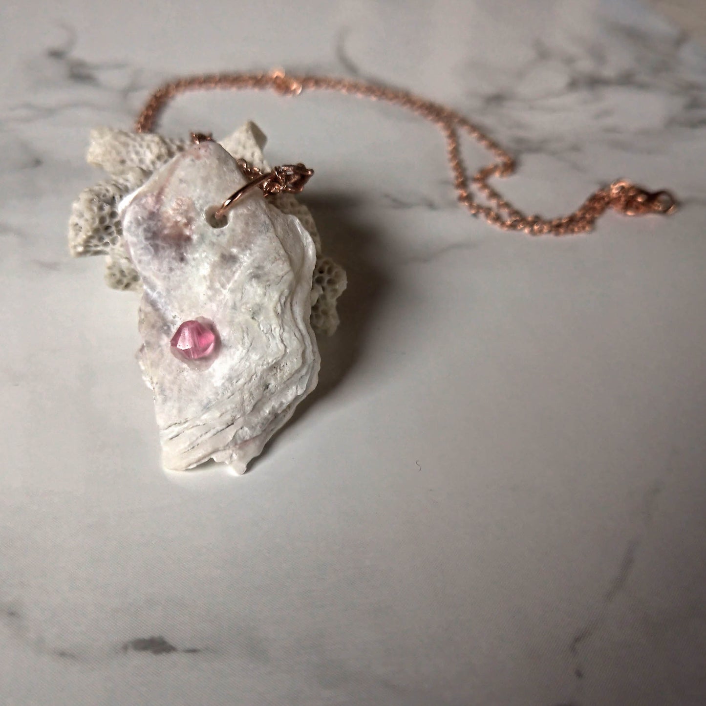 Mother of Pearl necklace detail- swarowski crystal and shell