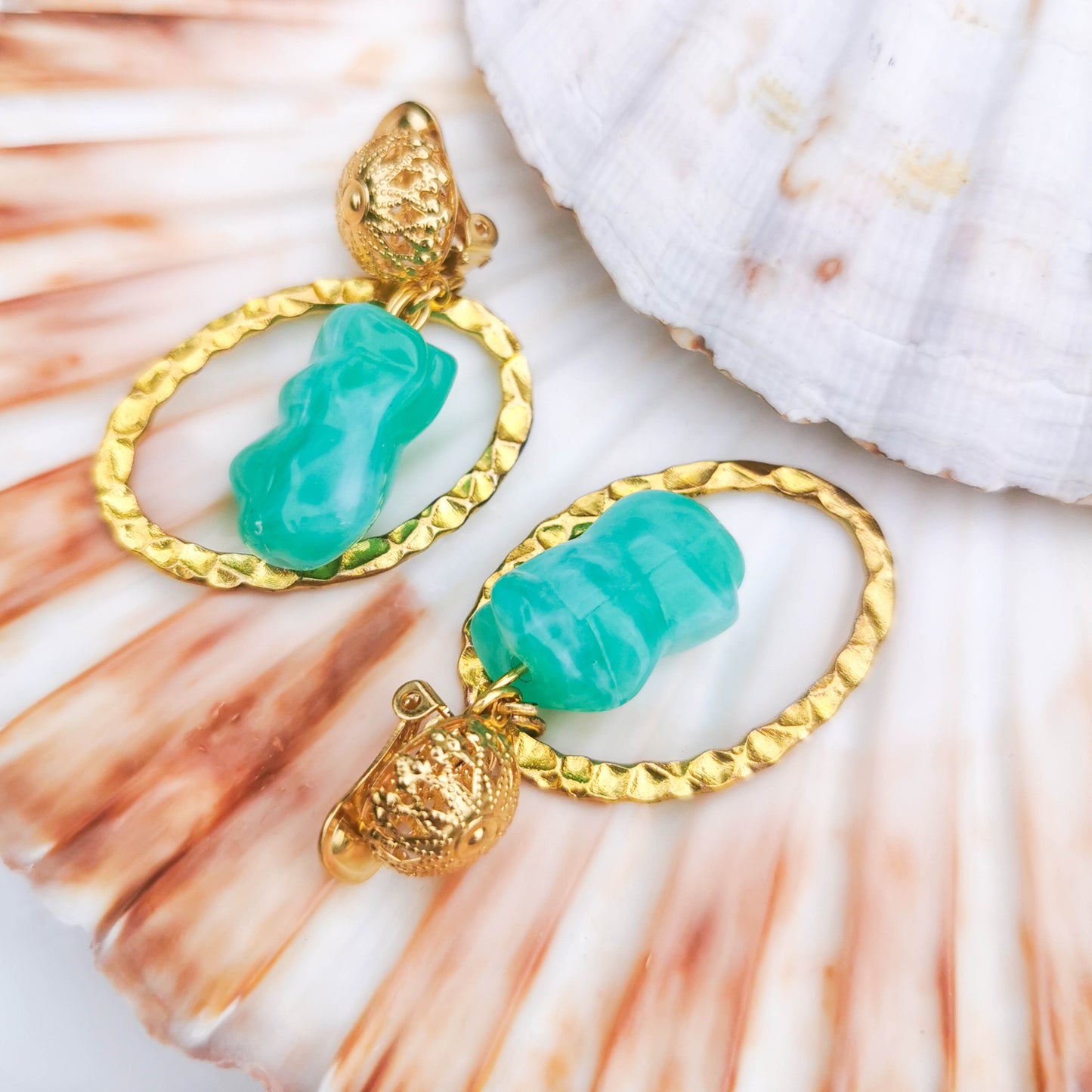 Mint Mucha Clip on Earrings