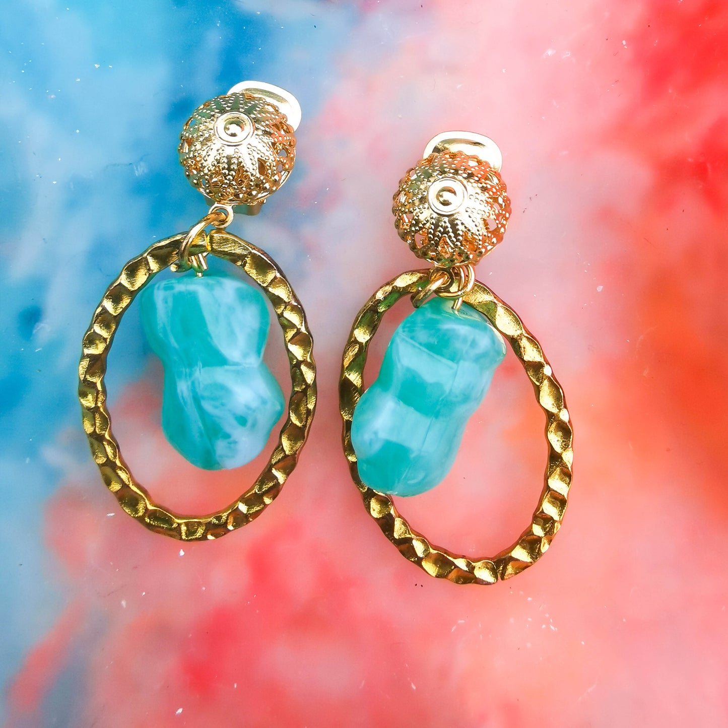 Mint Mucha Clip on Earrings