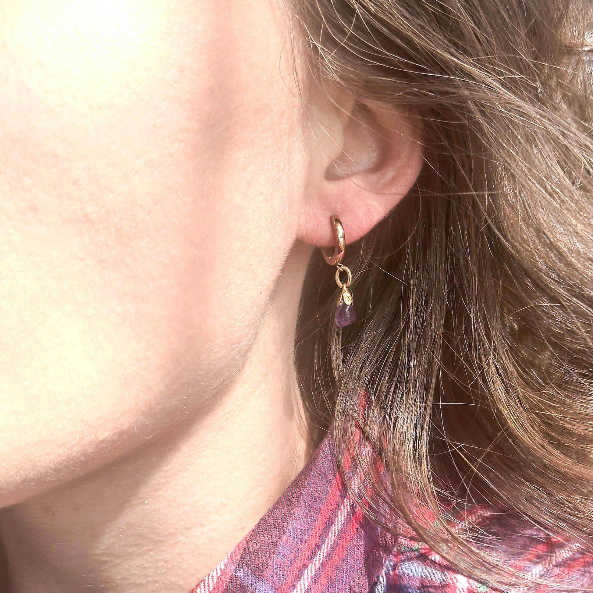 Mixmatch and asymmetric amethyst freshwater pearl earrings as worn on details