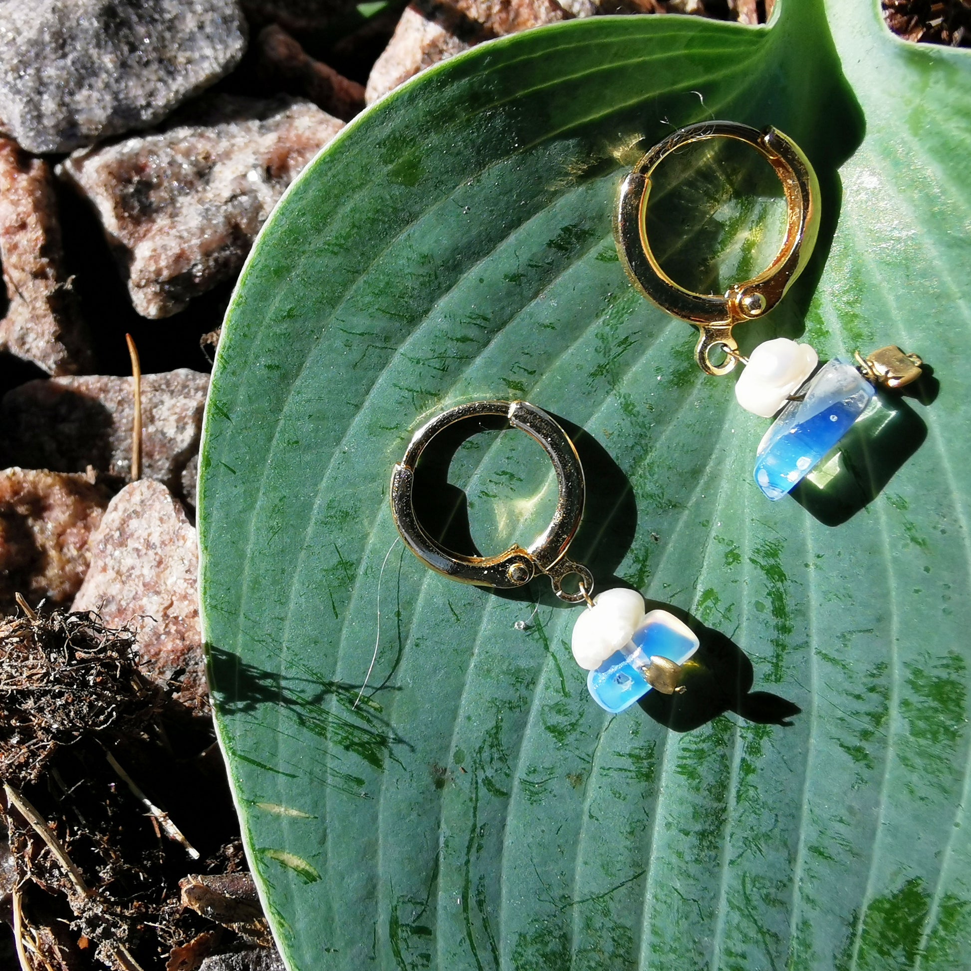 Opal freshwater pearl creole hoops