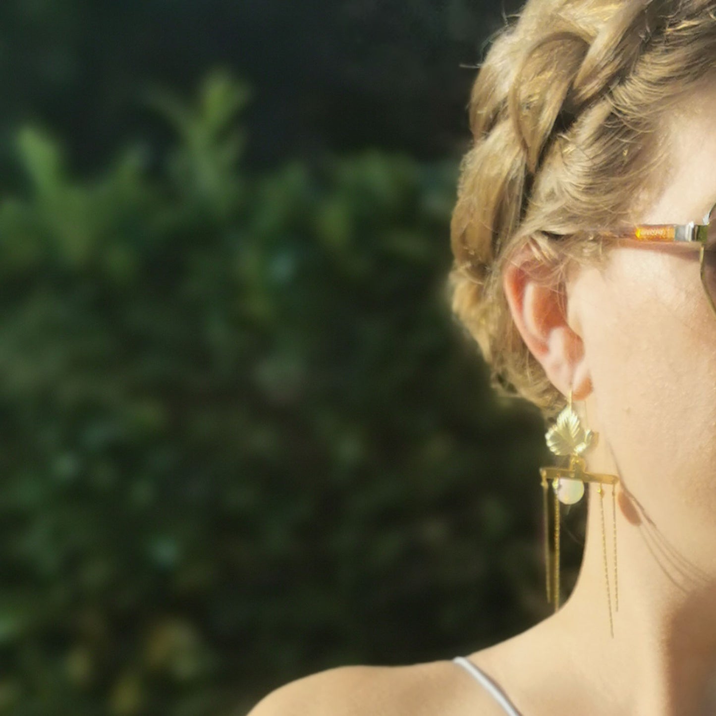 Opal Leaf earrings worn  on