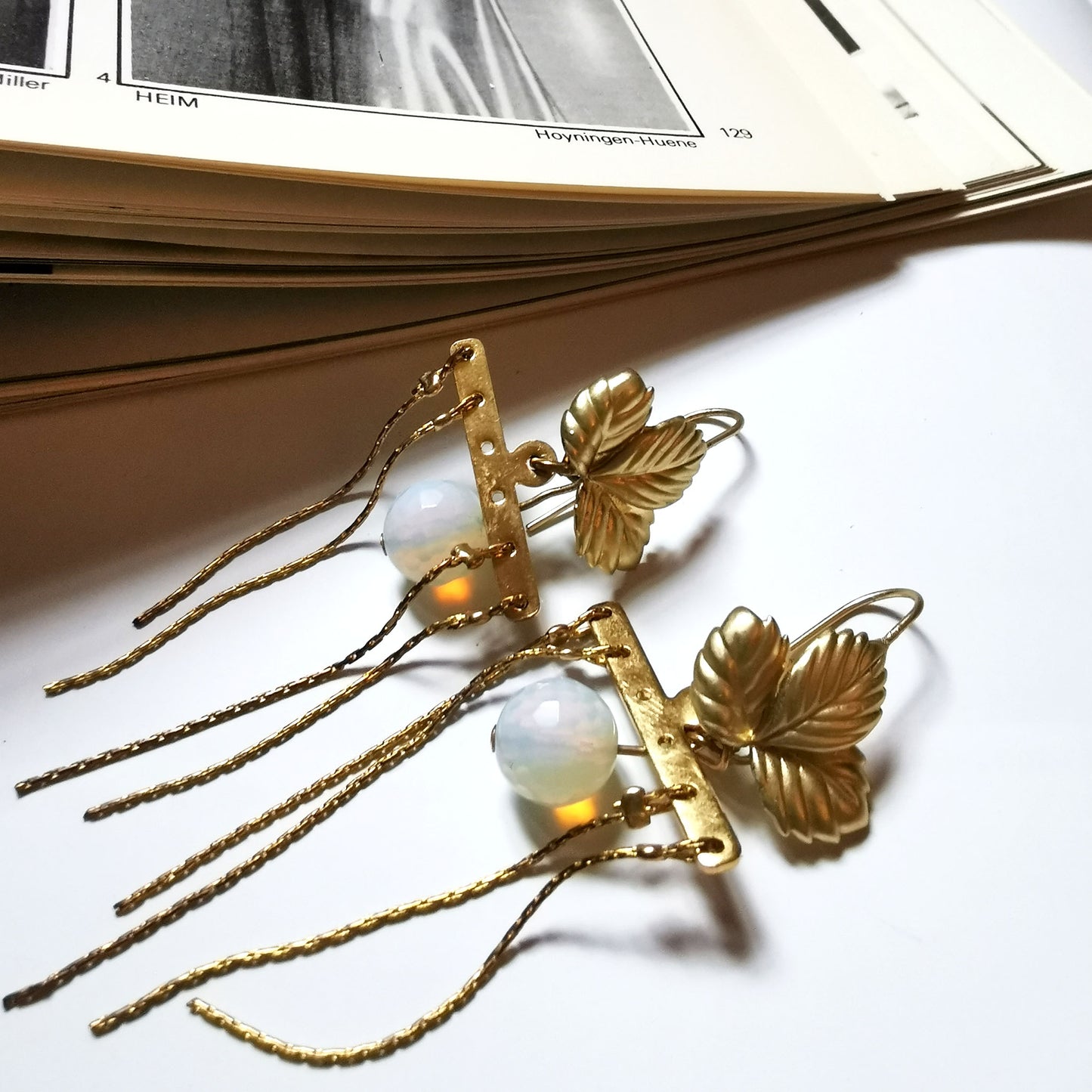 Autumn Opal leaf dangle earrings