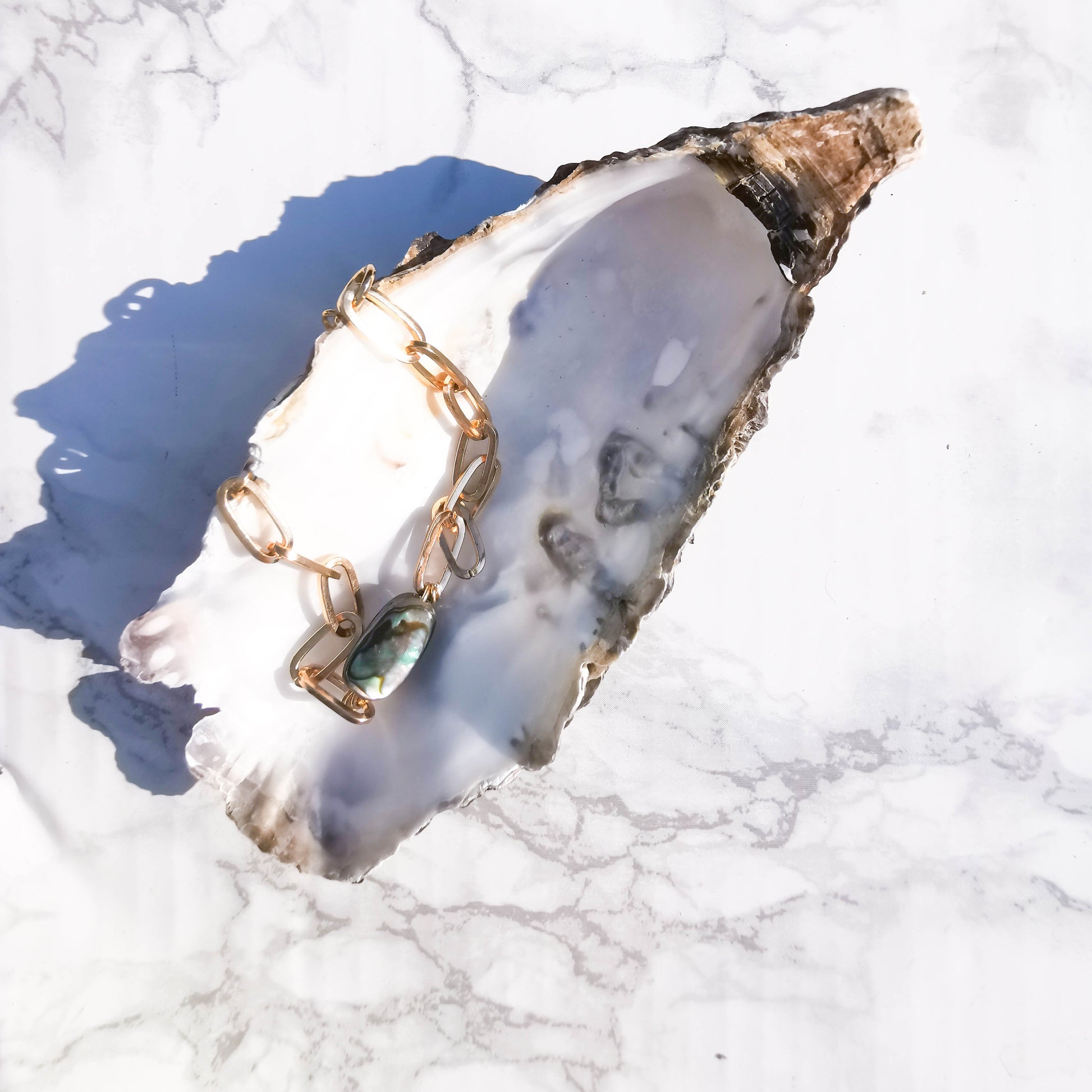 Paua shell and paperclip chain bracelet