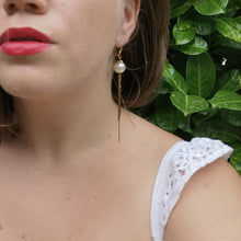 Load image into Gallery viewer, Pearl Diva earrings worn on glamorous lipstick Marilyn Dress
