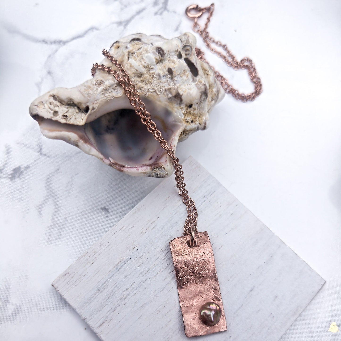 green pearl copper necklace