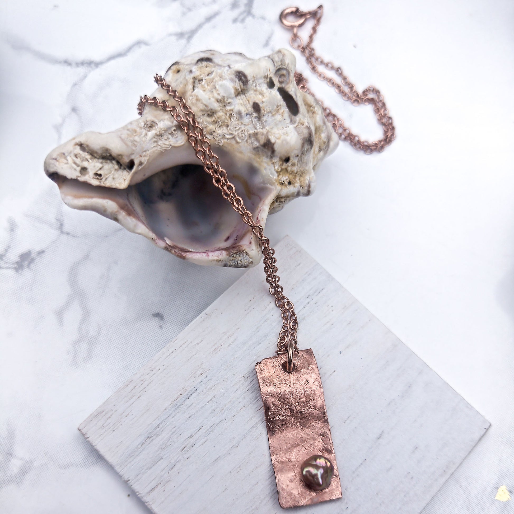 green pearl copper necklace